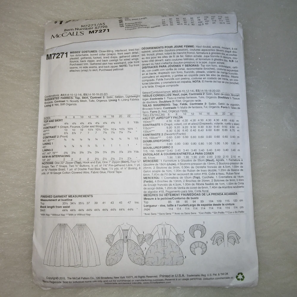 MCCALL'S M7271 Misses' Angel, Fairy God Mother, Good Witch Costume Sz 6-…